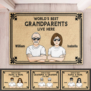 Les meilleurs grands-parents du monde vivent ici - Tapis décoratif personnalisé pour la famille - Cadeau pour les grands-parents
