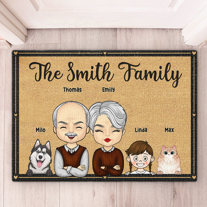 Ensemble, avec des enfants et des animaux adorables, nous formons une famille ! Tapis décoratif personnalisé pour la famille ! Cadeau pour couples, propriétaires d'animaux et amoureux des animaux.