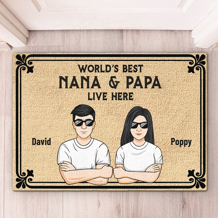 Les meilleurs grands-parents du monde vivent ici - Tapis décoratif personnalisé pour la famille - Cadeau pour les grands-parents