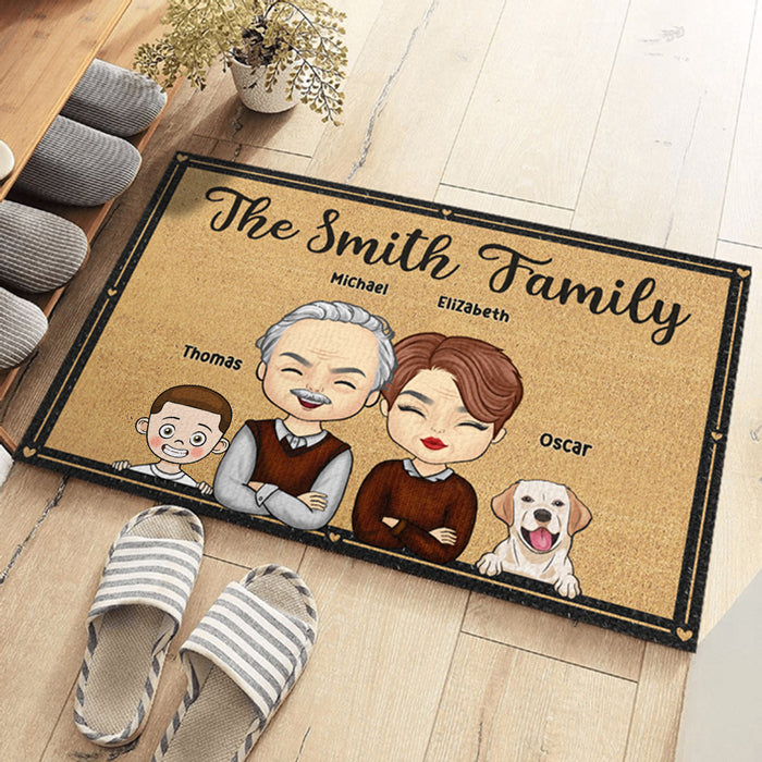 Ensemble, avec des enfants et des animaux adorables, nous formons une famille ! Tapis décoratif personnalisé pour la famille ! Cadeau pour couples, propriétaires d'animaux et amoureux des animaux.