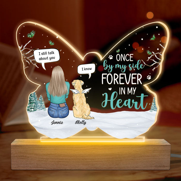 Une fois à mes côtés, pour toujours dans mon cœur - Lampe LED 3D personnalisée en forme de papillon - Cadeau de condoléances, cadeau pour les propriétaires d'animaux de compagnie, les amoureux des animaux
