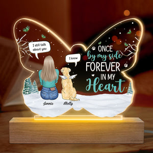 Une fois à mes côtés, pour toujours dans mon cœur - Lampe LED 3D personnalisée en forme de papillon - Cadeau de condoléances, cadeau pour les propriétaires d'animaux de compagnie, les amoureux des animaux
