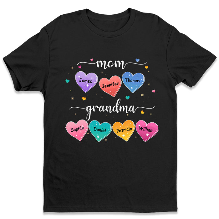 Grandma's Hearts - T-shirt unisexe personnalisé, sweat à capuche, sweat-shirt - Cadeau de fête des mères et d'anniversaire pour grand-mère