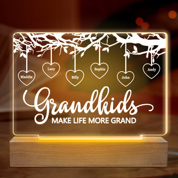 Les petits-enfants rendent la vie plus belle ! Lampe LED 3D rectangulaire personnalisée pour la famille - Cadeau d'anniversaire et de fête des mères pour grand-mère