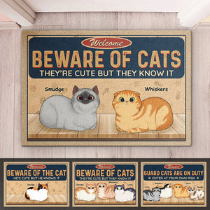 Attention, les chats de garde sont de service ! Tapis décoratif personnalisé pour chat ! Cadeau pour propriétaires et amoureux des animaux