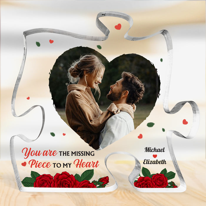 Tu es la pièce manquante de mon cœur - Plaque acrylique personnalisée en forme de puzzle pour couple - Télécharger une image, cadeau pour mari et femme, anniversaire