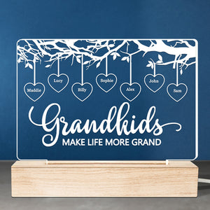Les petits-enfants rendent la vie plus belle ! Lampe LED 3D rectangulaire personnalisée pour la famille - Cadeau d'anniversaire et de fête des mères pour grand-mère