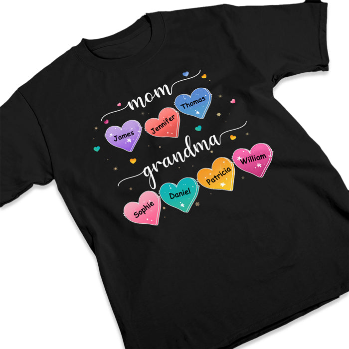 Grandma's Hearts - T-shirt unisexe personnalisé, sweat à capuche, sweat-shirt - Cadeau de fête des mères et d'anniversaire pour grand-mère