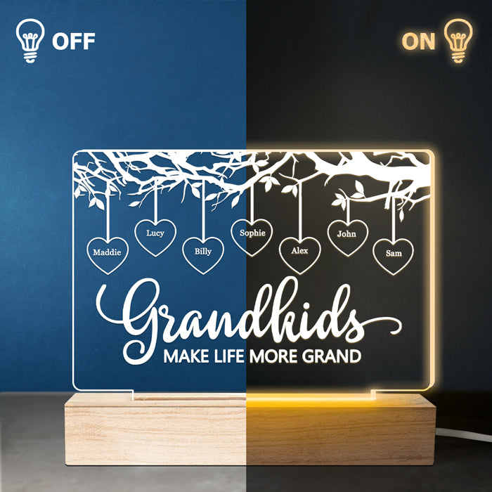 Les petits-enfants rendent la vie plus belle ! Lampe LED 3D rectangulaire personnalisée pour la famille - Cadeau d'anniversaire et de fête des mères pour grand-mère