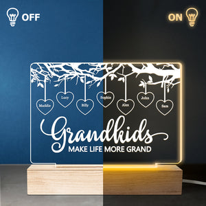 Les petits-enfants rendent la vie plus belle ! Lampe LED 3D rectangulaire personnalisée pour la famille - Cadeau d'anniversaire et de fête des mères pour grand-mère