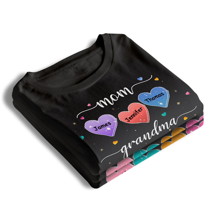 Grandma's Hearts - T-shirt unisexe personnalisé, sweat à capuche, sweat-shirt - Cadeau de fête des mères et d'anniversaire pour grand-mère