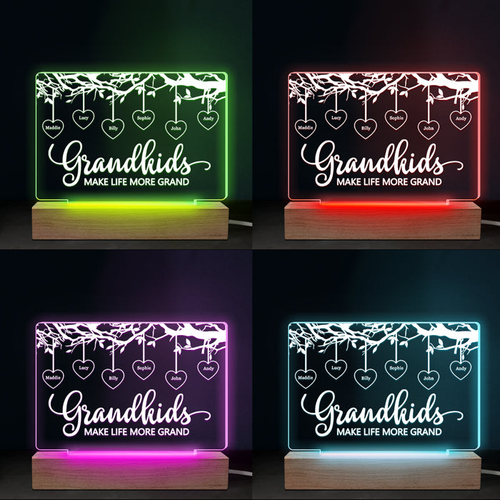 Les petits-enfants rendent la vie plus belle ! Lampe LED 3D rectangulaire personnalisée pour la famille - Cadeau d'anniversaire et de fête des mères pour grand-mère
