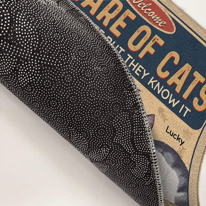 Attention, les chats de garde sont de service ! Tapis décoratif personnalisé pour chat ! Cadeau pour propriétaires et amoureux des animaux