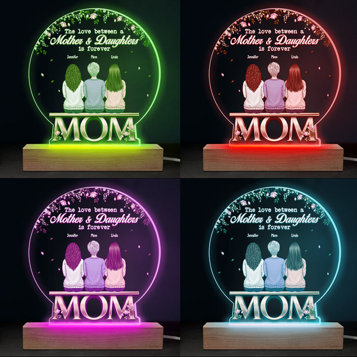 L'amour entre une mère et ses filles est éternel - Boule à neige LED 3D personnalisée pour la famille - Cadeau d'anniversaire et de fête des mères