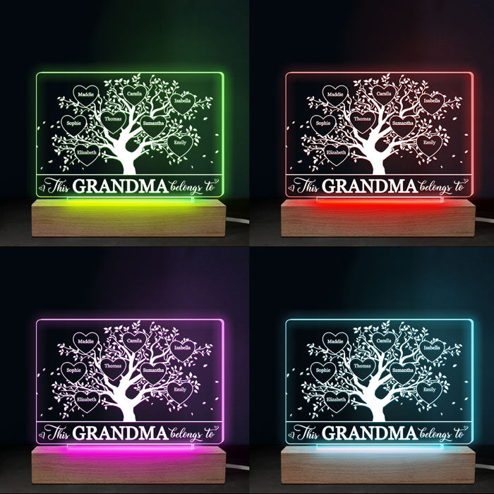 Cette grand-mère appartient à - Lampe LED 3D rectangulaire personnalisée pour la famille - Cadeau d'anniversaire, fête des mères pour maman et grand-mère