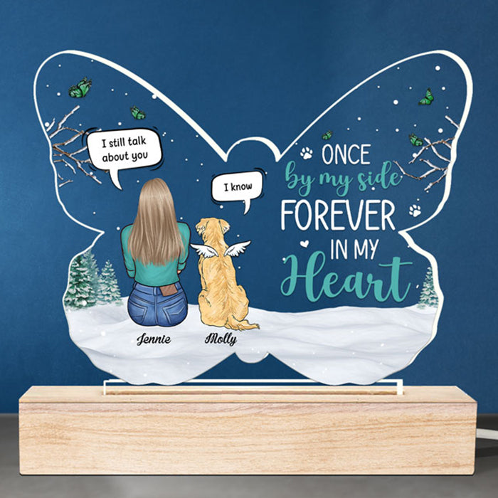 Une fois à mes côtés, pour toujours dans mon cœur - Lampe LED 3D personnalisée en forme de papillon - Cadeau de condoléances, cadeau pour les propriétaires d'animaux de compagnie, les amoureux des animaux