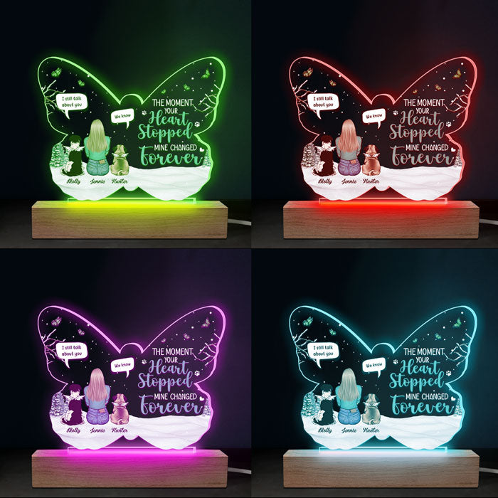 Une fois à mes côtés, pour toujours dans mon cœur - Lampe LED 3D personnalisée en forme de papillon - Cadeau de condoléances, cadeau pour les propriétaires d'animaux de compagnie, les amoureux des animaux