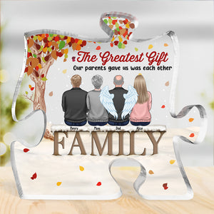 Rien de plus beau que l'amour familial ! Plaque acrylique personnalisée en forme de puzzle. Cadeau pour les membres de la famille.