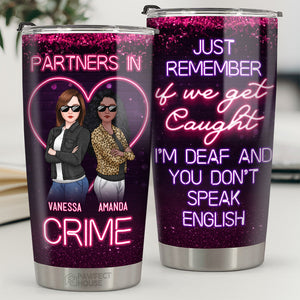 Bestie Neon Partners In Crime - Bestie Personalized Custom Tumbler - Gift For Best Friends, BFF, Sisters