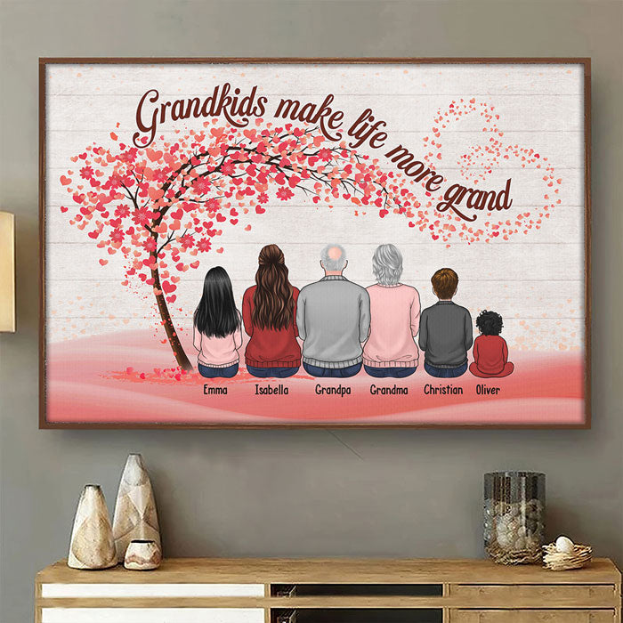 Grands-parents et petits-enfants liés à jamais - Affiche horizontale personnalisée pour la famille - Cadeau pour les membres de la famille