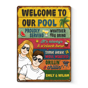 La maison est là où se trouve la piscine - Plaque en métal personnalisée pour couple - Cadeau de pendaison de crémaillère pour mari et femme, anniversaire