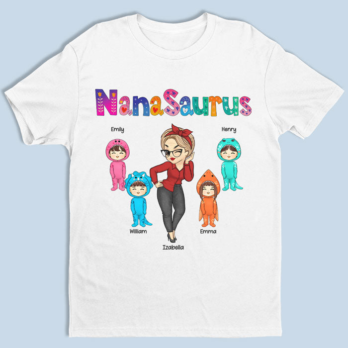 Nanasaurus et ses enfants - T-shirt, sweat à capuche et sweat-shirt unisexe personnalisé pour la famille - Cadeau de fête des mères, d'anniversaire pour maman, grand-mère
