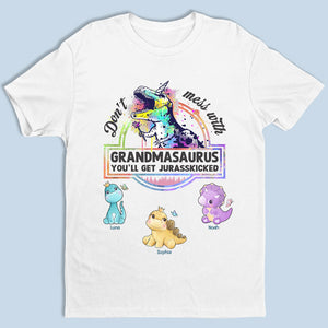 Ne plaisante pas avec Grandmasaurus - T-shirt, sweat à capuche et sweat-shirt unisexe personnalisé pour la famille - Cadeau d'anniversaire pour grand-mère