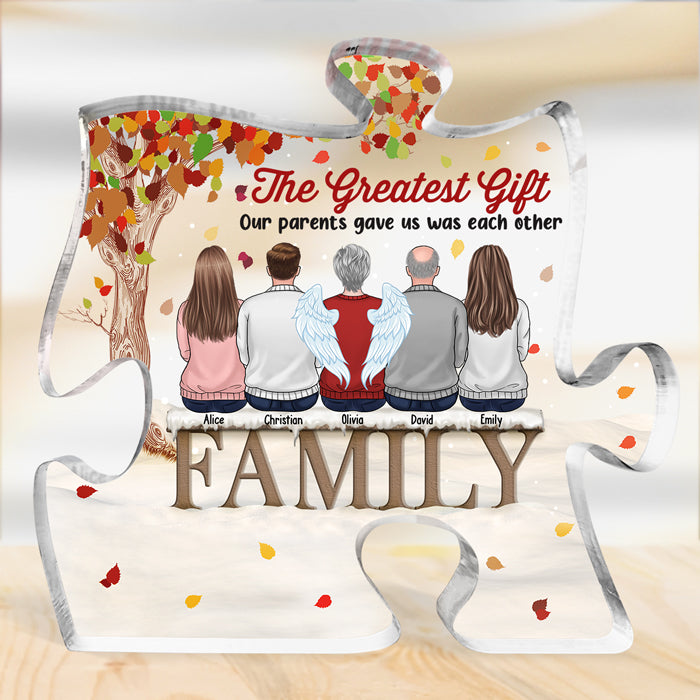 Rien de plus beau que l'amour familial ! Plaque acrylique personnalisée en forme de puzzle. Cadeau pour les membres de la famille.
