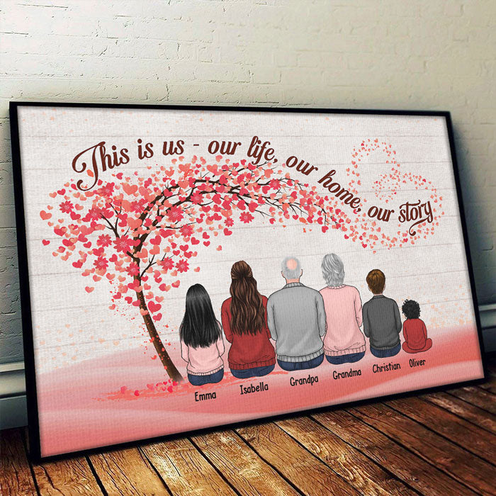 Grands-parents et petits-enfants liés à jamais - Affiche horizontale personnalisée pour la famille - Cadeau pour les membres de la famille
