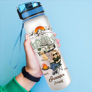 A Girl, Her Dogs & Her Camper - Camping Personalized Custom Water Tracker Bottle - Gift For Camping Lovers, Pet Owners, Pet Lovers