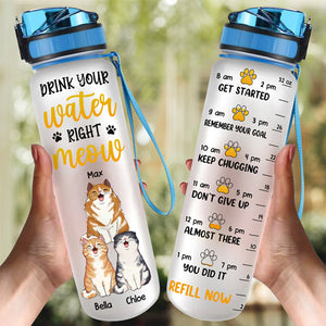 Drink Your Water Right Meow - Cat Personalized Custom Water Tracker Bottle - Gift For Pet Owners, Pet Lovers