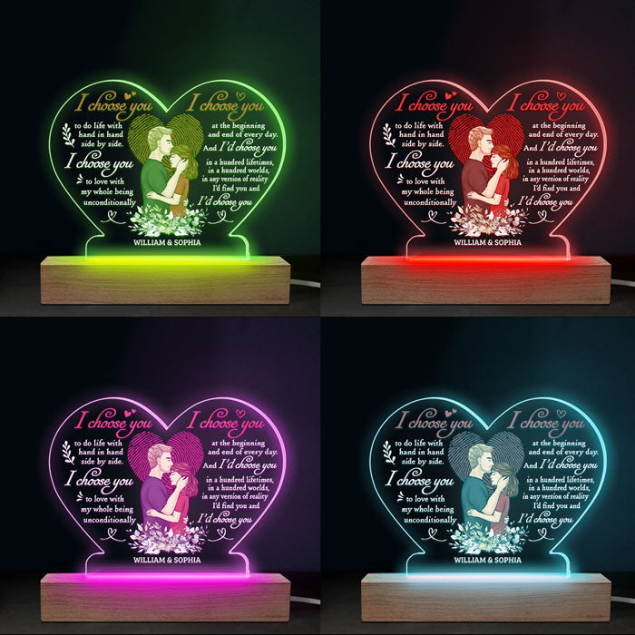 Je te choisirais dans cent vies - Couple personnalisé en forme de cœur 3D LED lumière - Cadeau pour mari femme, anniversaire