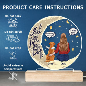 Je t'aime jusqu'à la lune et retour - Lampe LED 3D ronde personnalisée - Cadeau de condoléances, cadeau pour les propriétaires d'animaux de compagnie et les amoureux des animaux