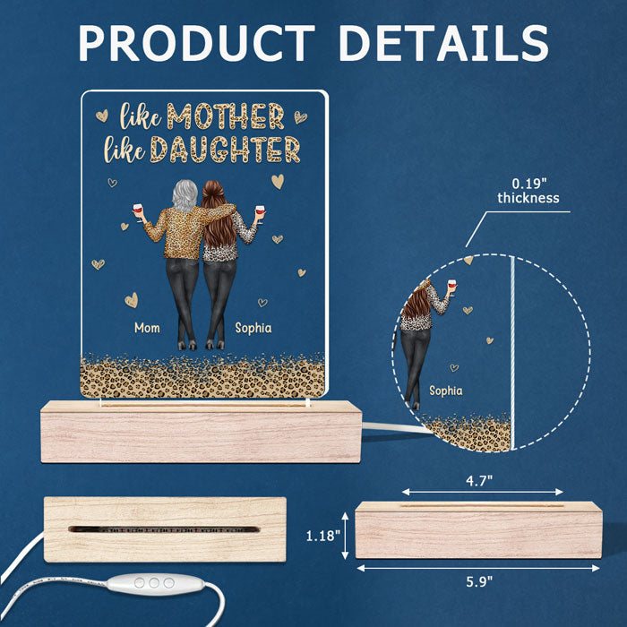 D'abord notre mère, toujours notre amie - Lampe LED 3D rectangulaire personnalisée pour la famille - Cadeau d'anniversaire et de fête des mères pour maman