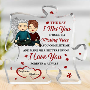 You Complete Me & Make Me A Better Person - Couple Personalized Custom Puzzle Shaped Acrylic Plaque - Gift For Husband Wife, Anniversary