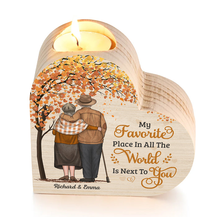 Mon endroit préféré est à côté de toi - Bougeoir personnalisé en forme de cœur pour couple - Cadeau pour mari et femme, anniversaire