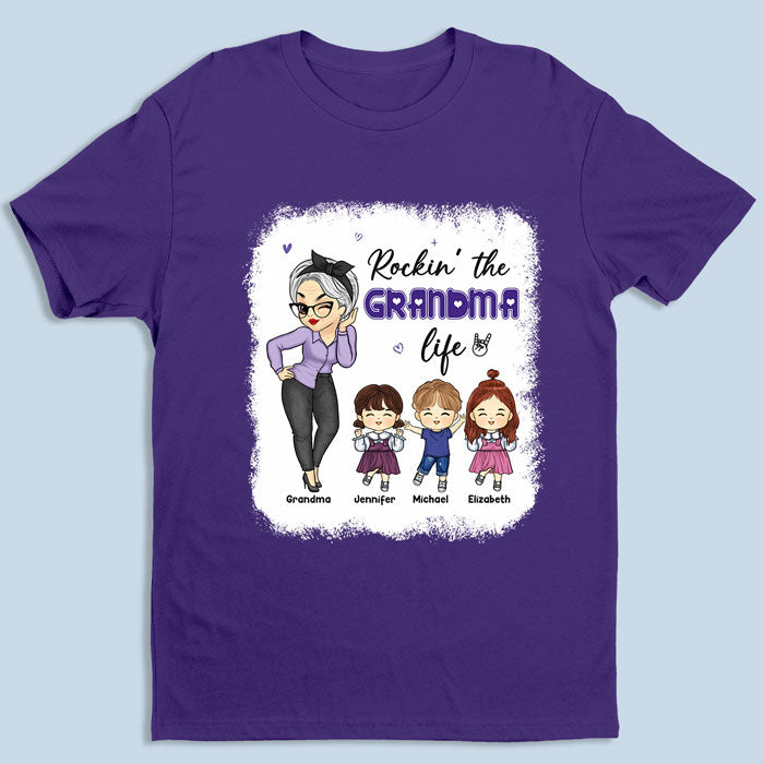 Rockin' The Nana Life - T-shirt personnalisé avec fausse eau de Javel - Cadeau d'anniversaire pour maman et grand-mère