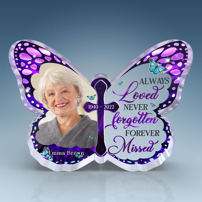 Je suis toujours avec toi - Plaque commémorative personnalisée en acrylique en forme de papillon - Télécharger une image, cadeau de condoléances, cadeau pour les membres de la famille