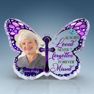 Je suis toujours avec toi - Plaque commémorative personnalisée en acrylique en forme de papillon - Télécharger une image, cadeau de condoléances, cadeau pour les membres de la famille