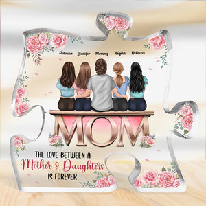 L'amour entre une mère et ses filles est éternel - Plaque acrylique personnalisée en forme de puzzle familial - Cadeau pour fille de la part d'une mère