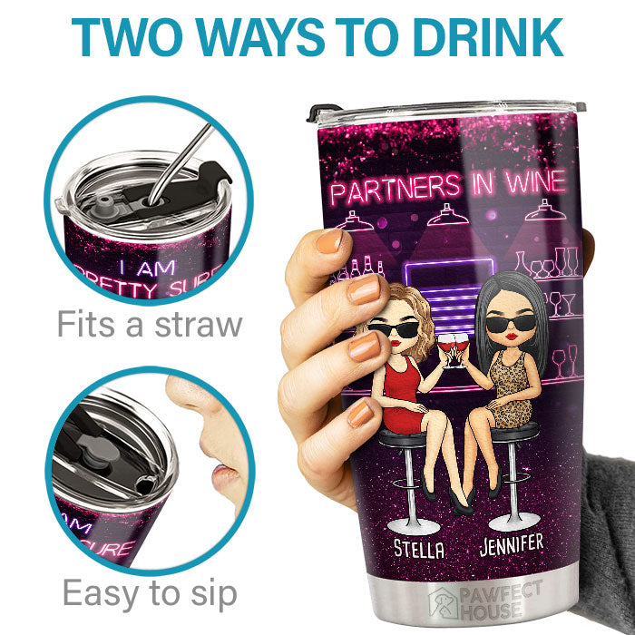 Partenaires en vin, nous sommes faits de sarcasme, de vin et de tout ce qui est bon - Verre personnalisé Bestie - Cadeau pour meilleures amies, meilleures amies, sœurs