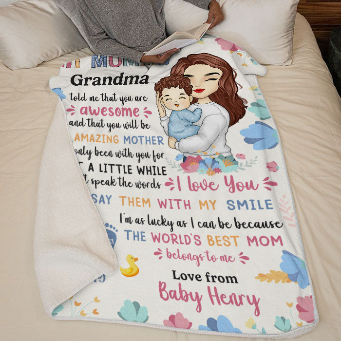 Je dis que je t'aime avec mon sourire - Couverture personnalisée pour bébé - Cadeau pour la fête des mères, baby shower, première maman