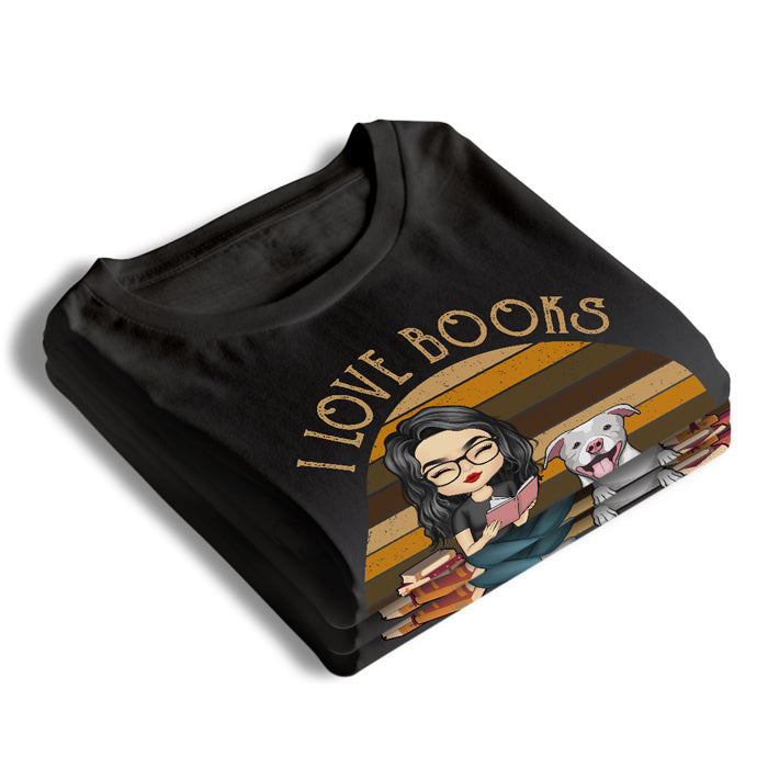J'aime les livres et mes chiens - T-shirt unisexe personnalisé, sweat à capuche, sweat-shirt - Cadeau d'anniversaire pour les amoureux des livres, les propriétaires d'animaux et les amoureux des animaux