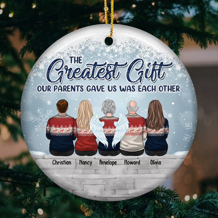 Les frères et sœurs sont les plus beaux cadeaux des parents - Ornement personnalisé pour la famille - Forme ronde en céramique - Cadeau de Noël pour frères et sœurs