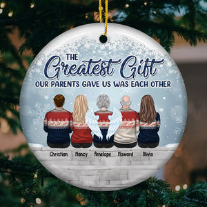 Les frères et sœurs sont les plus beaux cadeaux des parents - Ornement personnalisé pour la famille - Forme ronde en céramique - Cadeau de Noël pour frères et sœurs