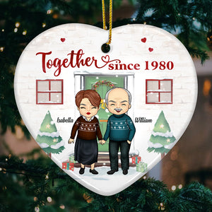 Noël ensemble depuis - Décoration de Noël personnalisée en céramique en forme de cœur - Cadeau pour couple, mari et femme, anniversaire, fiançailles, mariage, cadeau de mariage, cadeau de Noël
