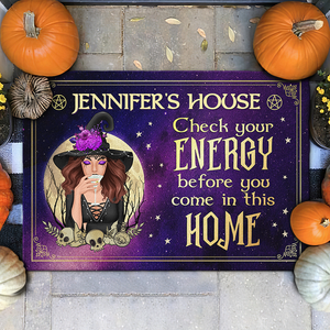 Vérifiez votre énergie avant d'entrer dans cette maison - Tapis décoratif de sorcière personnalisé - Cadeau pour sorcières, cadeau pour vous-même, cadeau d'Halloween