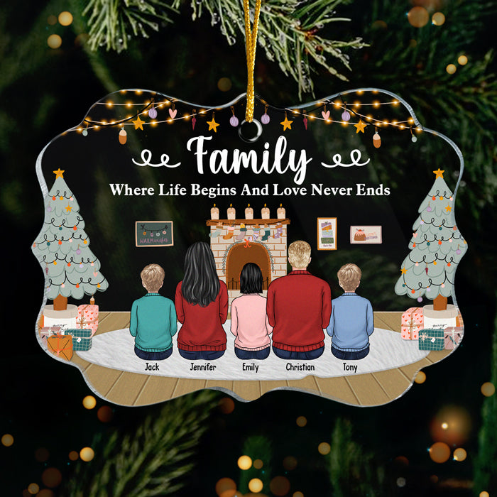 La vie de famille commence, l'amour ne finit jamais - Décoration de Noël personnalisée en acrylique en forme de Benelux - Cadeau pour la famille, cadeau de Noël