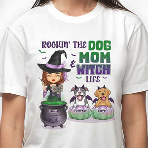 Rockin' The Dog Mom And Witch Life - Personalized Unisex T-Shirt, Hoodie, Sweatshirt - Gift For Witches, Gift For Pet Lovers, Halloween Gift