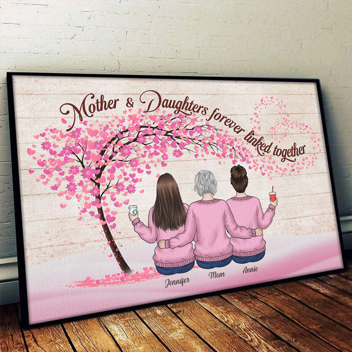 Mère et filles liées à jamais - Affiche horizontale personnalisée pour la famille - Cadeau pour fille de la part de la mère
